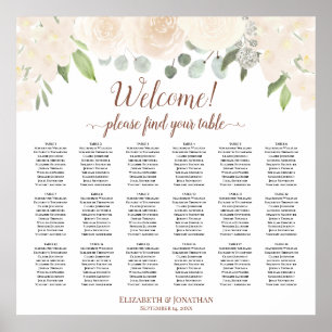 Poster Blush Peach Roses 18 Table Wedding Seating Chart
