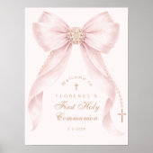 Poster Blush pink Bow First Holy Communion Welcome (Devant)