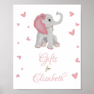 Poster Blush Pink Elephant Gifts Girl Baby Shower Sign