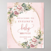Poster Blush Pink Eucalyptus Welcome Baby Shower Sign Art (Devant)