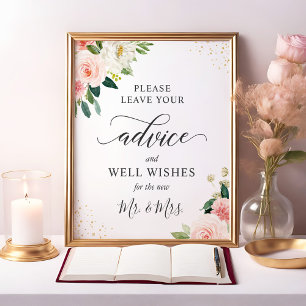 Poster Blush Pink Floral Advice and Well Wishes Sign