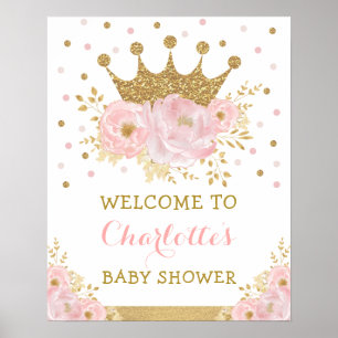 Poster Blush Pink Gold Crown Princess Royal Baby Welcome