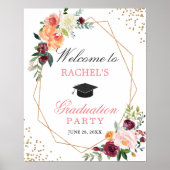 Poster Blush Pink Gold Floral Graduation Party Bienvenue (Devant)