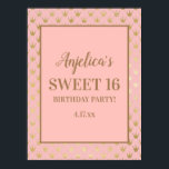 Poster Blush Pink Gold Tiaras Girl's Sweet 16<br><div class="desc">Girl's 16th birthday party welcome banner/sign with gold tiaras/princess crowns on a blush pink background. Text is a cute handwritten script font but is customizable if you want to change it.  Contact us for help with customizations or to request matching products.</div>