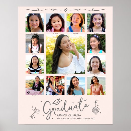 Poster Blush Pink Graduation K–12 Photo Collage Doodles (Devant)