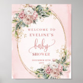 Poster Blush Pink Greenery Glitter Welcome Baby Shower  (Devant)