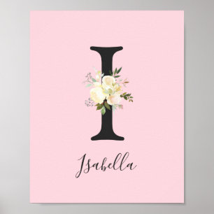 Poster Blush Pink Letter 'I' Nursery Name Wall Art