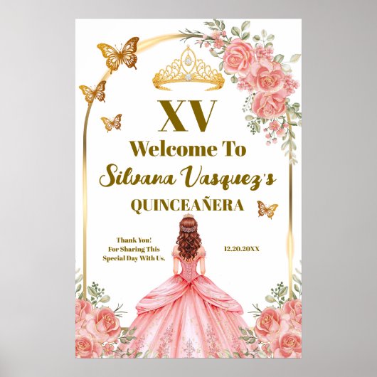 Poster Blush Pink Quinceanera Welcome Template (Devant)