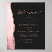 Poster Blush Pink Rose Gold Agate Dark Wedding Bar Menu (Devant)