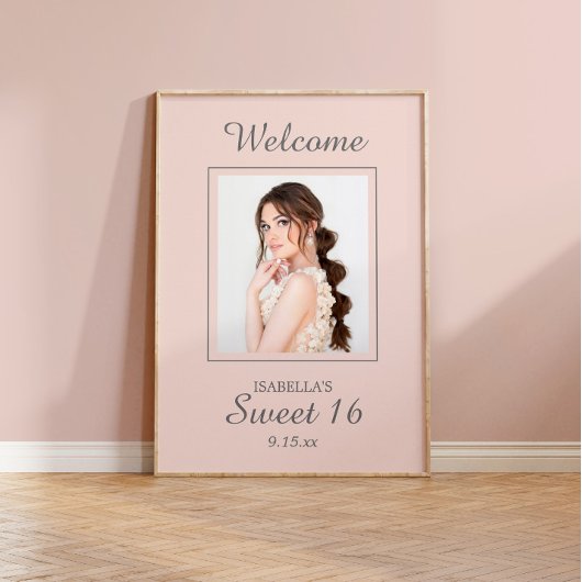 Poster Blush Pink Sweet 16 Nom de bienvenue Photo
