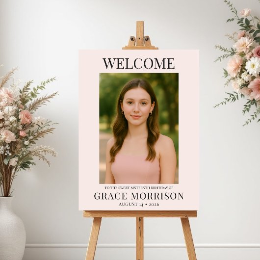 Poster Blush Pink Sweet Sixteen Photo Birthday Welcome
