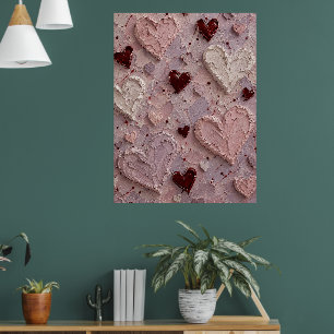 Poster Blush Rose & Bourgogne Coeur Art Texturé Mural