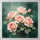 Poster Blush Rose Elegance on Deep Jade (Devant)