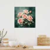 Poster Blush Rose Elegance on Deep Jade (Cuisine)