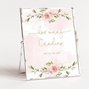 Poster Blush rose floral or devinez combien de bonbons
