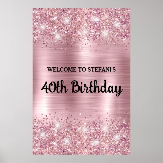 Poster Blush Rose Gold Glittery Foil Anniversaire Bienven (Devant)