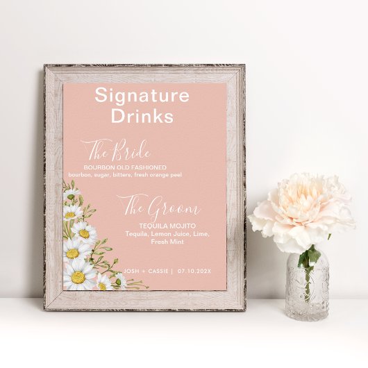 Poster Blush Rose & White Daisies Signature Boissons