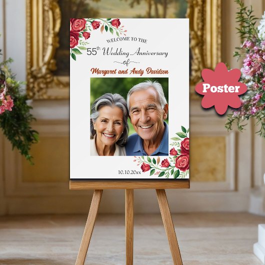 Poster Blush Roses 55th Wedding Anniversary Photo Welcome