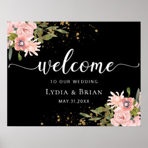 Poster Blush Roses & Gold sur l'Affiche de bienvenue Mari