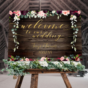 Poster Blush Rustic Wood Gold Fancy Calligraphie Bienvenu
