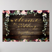 Poster Blush Rustic Wood Gold Fancy Calligraphie Bienvenu (Devant)