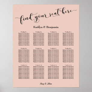 Poster Blush, Typographie Mariage Réception Carte de sièg