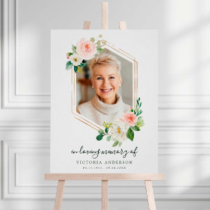 Poster Blush White Bloom Gold Hexagon funéraire Bienvenue