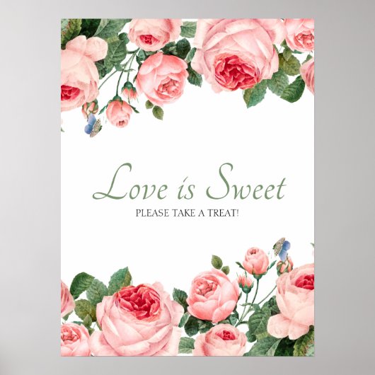 Poster Blushing Rose Floral Mariage L'amour est doux Fave (Devant)