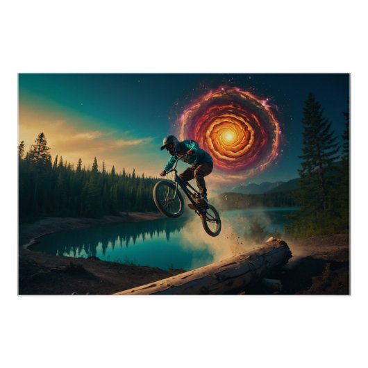 Poster BMX Rider par un lac forestier (Devant)
