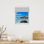Poster Boardwalk Pier Vue Mer Faux Fenêtre Avec Aveugles (Cuisine)