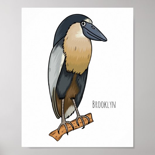 Poster Boat-billed heron bird cartoon (Devant)