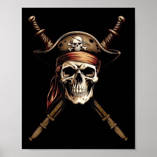 Poster Boating Captain Pirate Flag Skull Crossbones Sword (Devant)