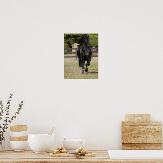 Poster Bob Langrish | Black Friesian Mare Running (Cuisine)
