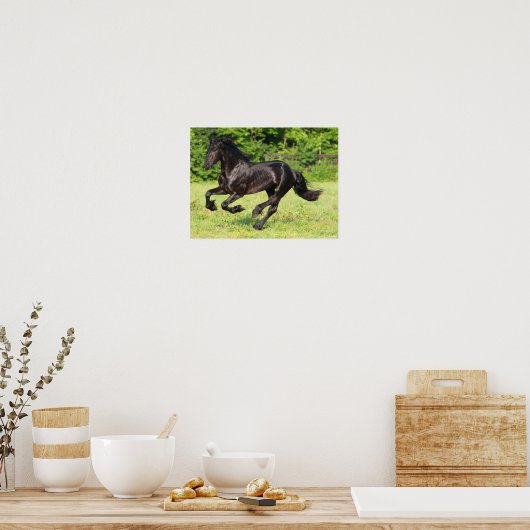 Poster Bob Langrish | Black Friesian Running (Cuisine)