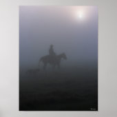 Poster Bob Langrish | Cowboy À Rider En Mist Avec Chien (Devant)
