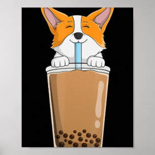 Poster Boba Milk Tea Kawaii Corgi Chiot Japonais Anime St