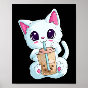 Poster Boba Tea Cat Anime For Women Kawaii Bubble Tea Ne