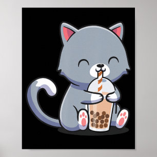 Poster Boba Tea Cat Bubble Tea Cat Kawaii Anime Neko Cade