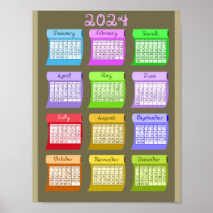 Poster Bobines de Tissu Police 2024 Calendrier Imprimable