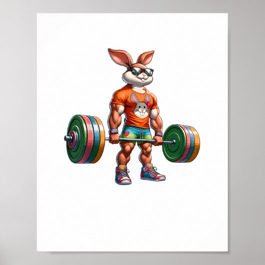 Poster Bodybuilder Bunny de Pâques Powerlifter Deadlife G (Devant)