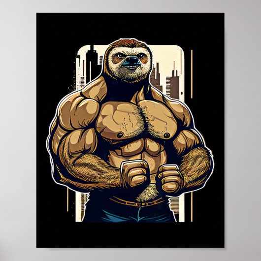 Poster Bodybuilder Sloth Funny Bodybuilding Sloth Fitness (Devant)