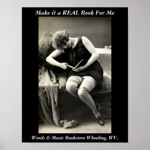 poster boekwinkel, piepende wv echte boeken