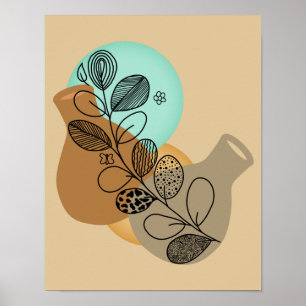 POSTER BOHÈME ABSTRAIT MINIMALISTE AVEC FEUILLE NOIRE