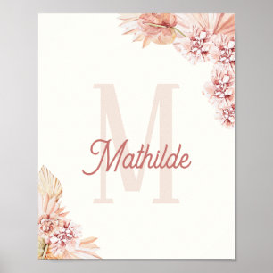 Poster Bohême Baby Girl Initiale Monogramme Nom Nursery