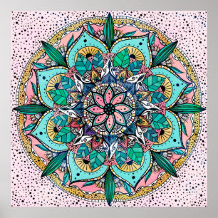 Poster Bohème coloré aquarelle Floral Mandala