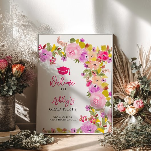 Poster Bohème rose roses fleur sauvage graduation de prin