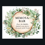 Poster Bohème rustique verdure feuillus Mimosa Bar Mariag<br><div class="desc">Panneau du Mimosa Bar sur le thème botanique rustique,  avec une belle verdure d'aquarelle luxuriante et des lettrages modernes. Personnalisez avec votre propre libellé ! Si vous souhaitez modifier le style de police,  la couleur ou le placement du texte,  cliquez simplement sur le bouton "Customiser plus".</div>