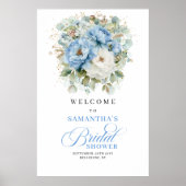 Poster Bohemian Blue Floral Greenery Bridal Shower Welcom (Devant)