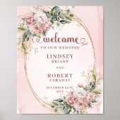 Poster Bohemian Blush Floral Eucalyptus Gold Welcome (Devant)
