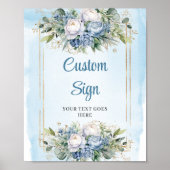 Poster Bohemian Dusty Blue Floral DIY Wedding Sign 8x10 (Devant)
